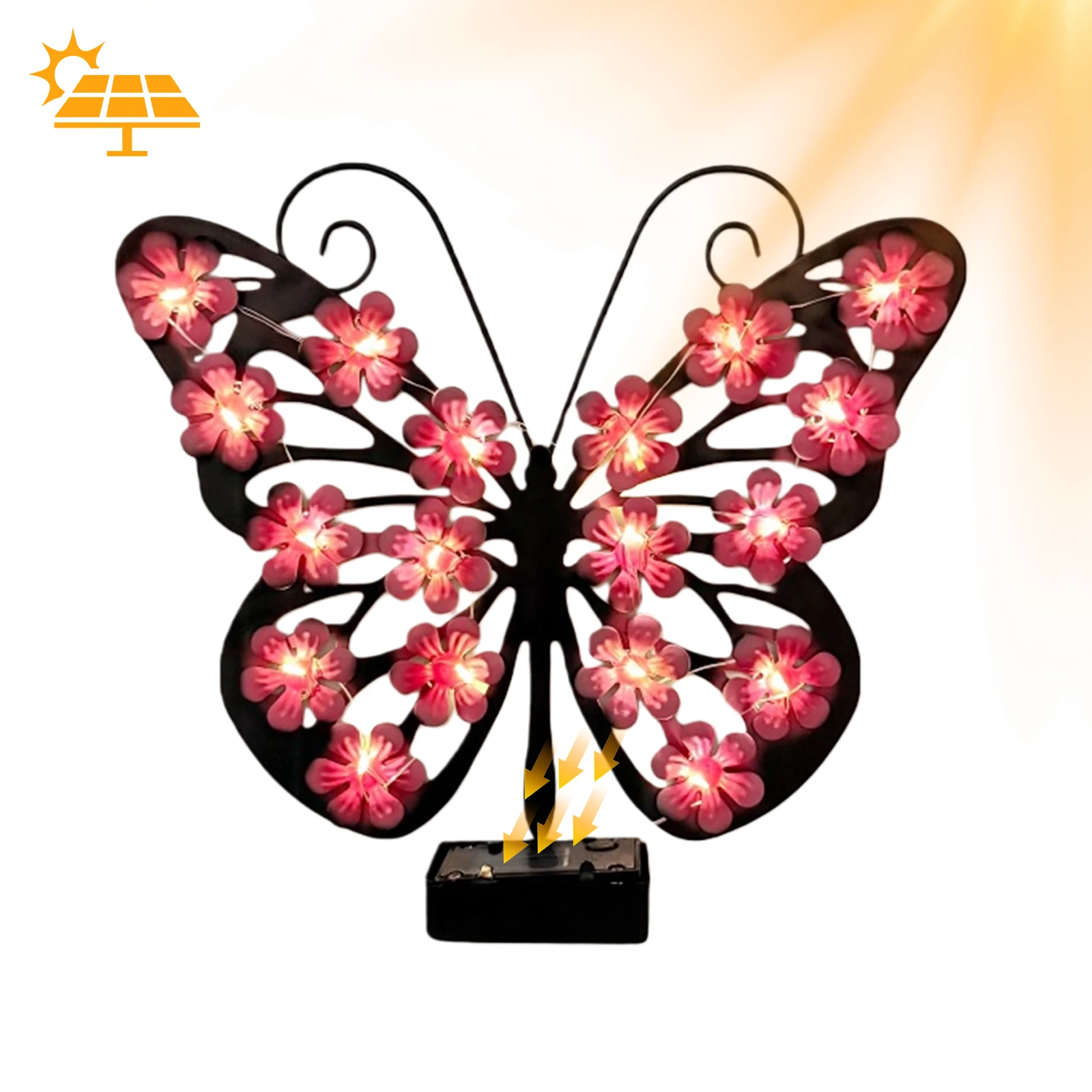 Solar Wall Art Decorative LED Light Weather Resist Butterfly Flower Garden Lamps Rust Proof for Garden Patio Porch Yard