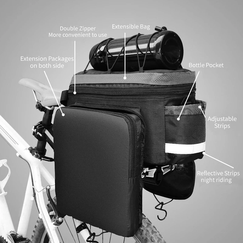 B-SOUL Bike Bag Waterproof Bicycle Backseat Trunk Bag Multi- Function Portable Pack Extendable Cycling Luggage Package