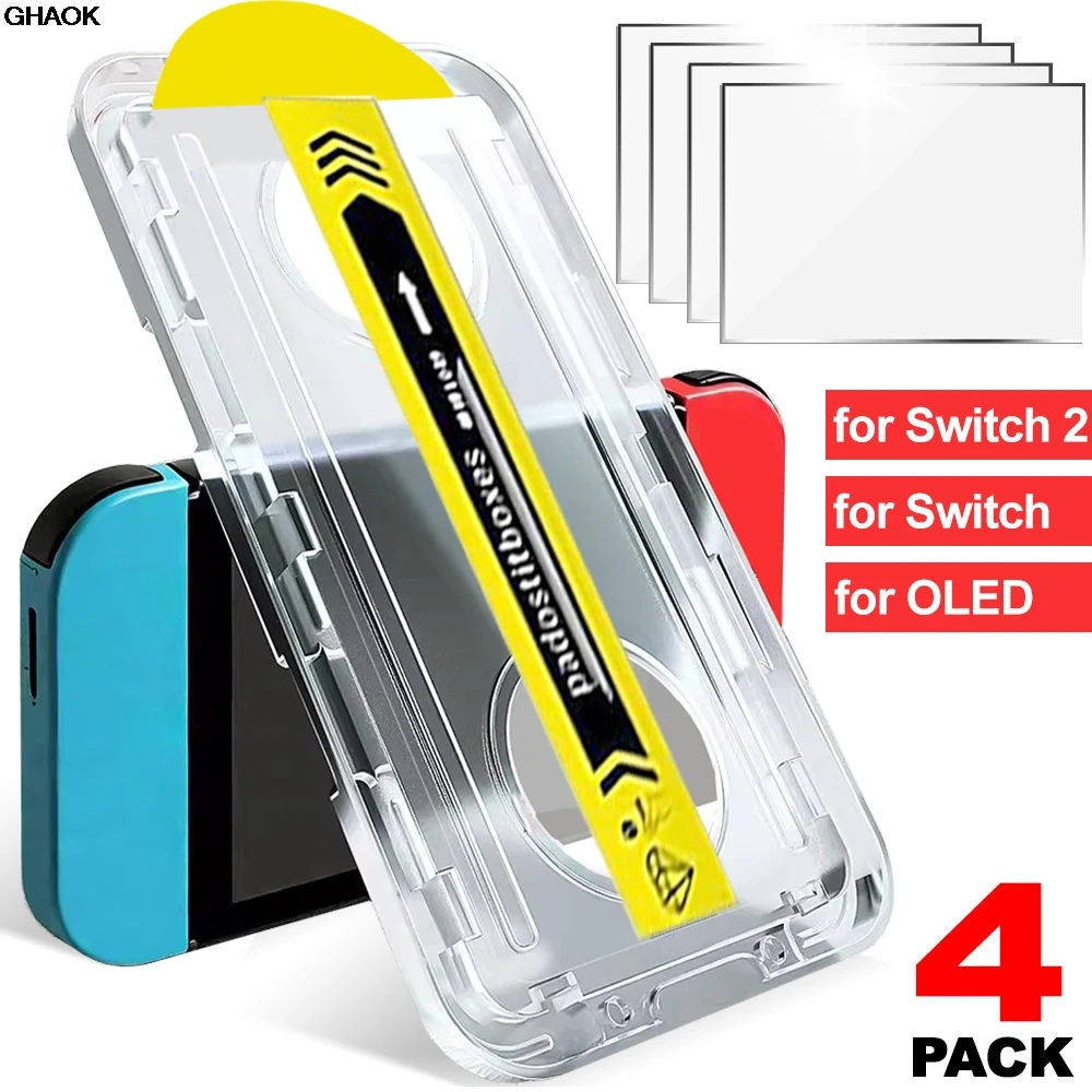 1-4PCS Tempered Glass Screen Protector for Switch/Switch OLED/Switch 2 Anti-scratch Tempered Films with Auto Alignment Frame