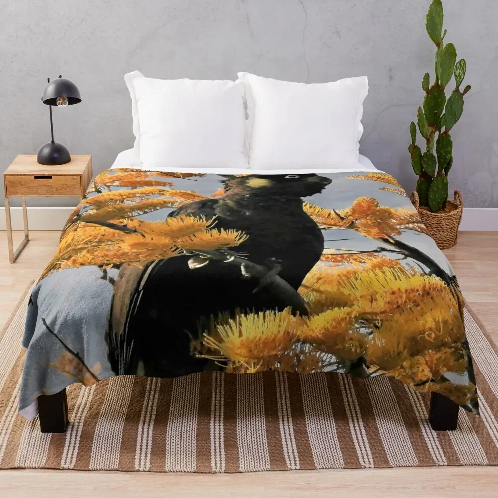 Yellow Tail Black Cockatoo (4) Throw Blanket Blankets Sofas Of Decoration blankets and throws Blankets