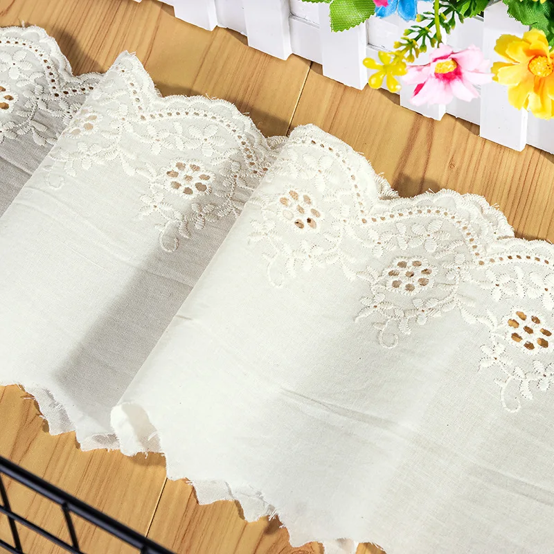 5Yard/Lot hohle Blume Baumwoll tuch bestickte Spitzen besatz 13cm Kleidung Kleid DIY Manschetten Ausschnitt Stoff Zubehör – Detail 6