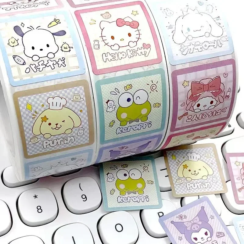 

500Pcs Sanrio Kuromi Melody Pochacco Hellokitty Cute Shape Sticker Tape Anime Cartoon Decoration Seal Roll Sticker Reward Gift