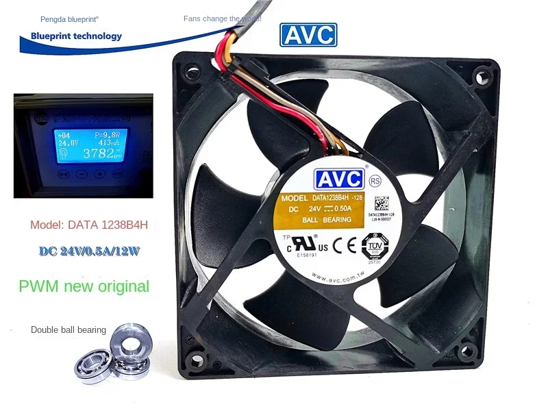 pa Brand  & Original Data1238b4h Double Ball 12038 24v0. 5a Max Airflow Rate 12cm PWM Cooling Fan 120*120*38MM