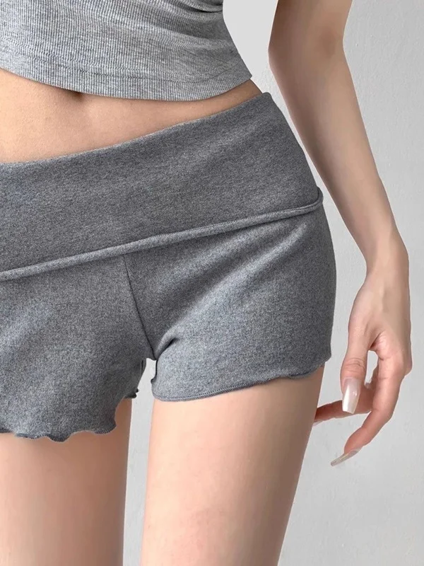 

Gray Wooden Short Pants Women's Summer Outdoor Wear Lightweight No Burden Sexy Layered Hot Pants Trendy High Waist Strai...