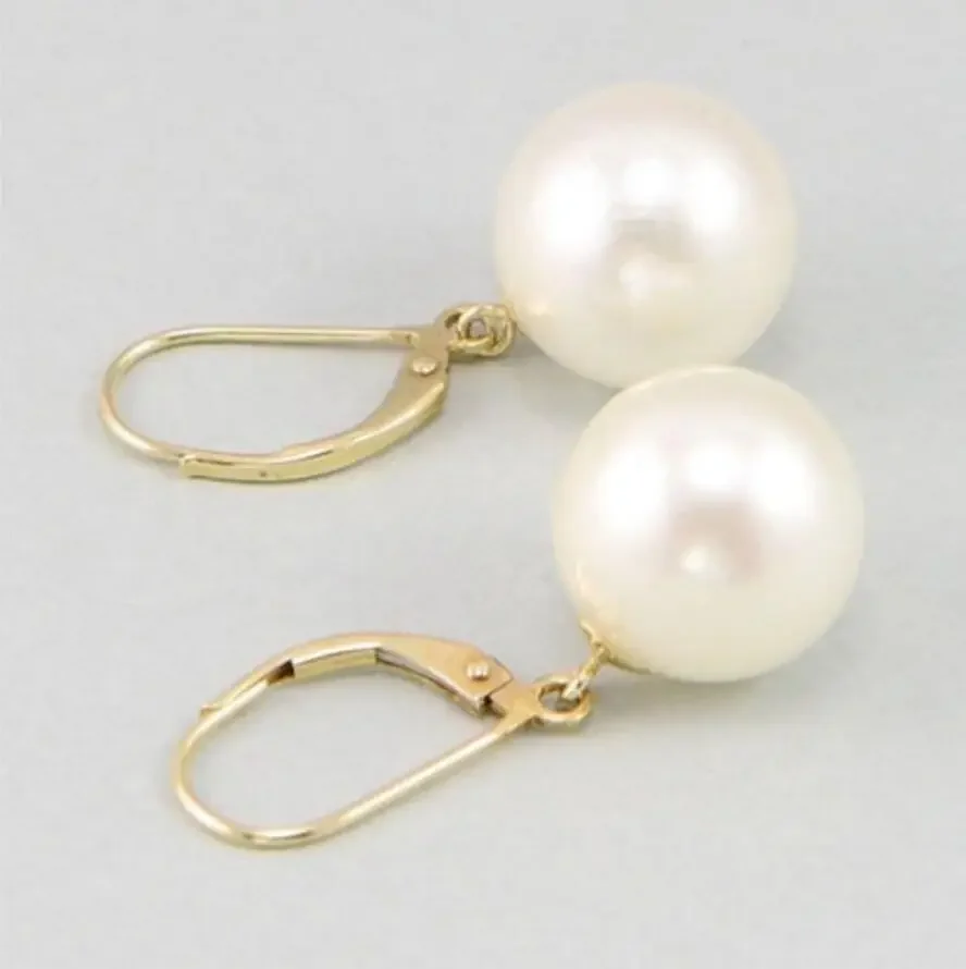 Jewelry   NATURAL WHITE ROUND 10-11MM AUSTRALIAN SOUTH SEA PEARL Leverback EARRINGS 14K/20