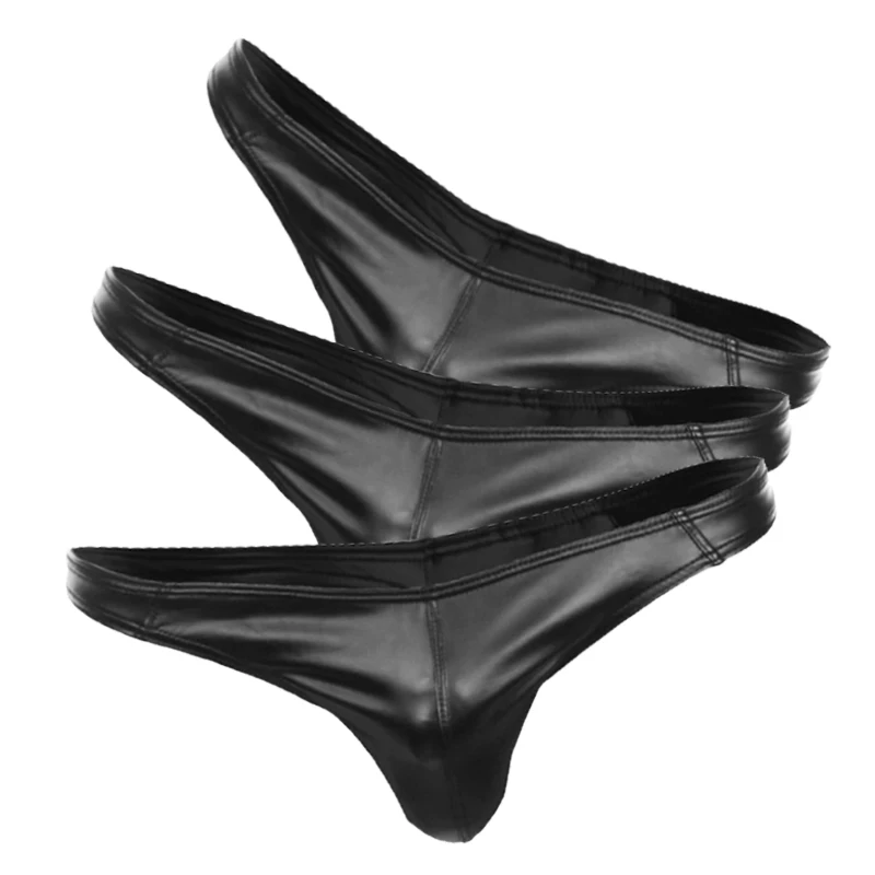 CLEVER-MENMODE 3/Kit Männer Tanga sexy Kunstleder G String Tanga Unterwäsche Wet Look Bulge Beutel Dessous Unterhose T-Back