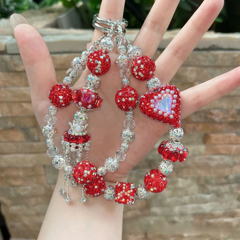 

Stylish Delicate Double-layer Beaded Inlaid Rhinestones Phone Charm Pendant Chain for Mobile Phone, Bag and Keychain