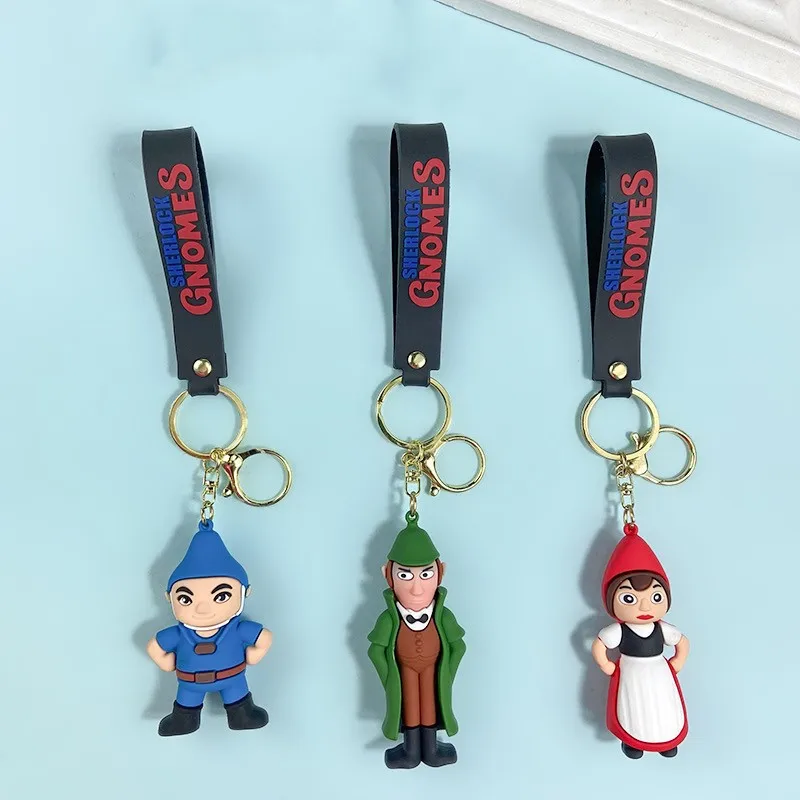 Sherlock gnomos criativo dos desenhos animados detetive impertinente chaveiro bonito gnomeo julieta chaveiro masculino e feminino pingente