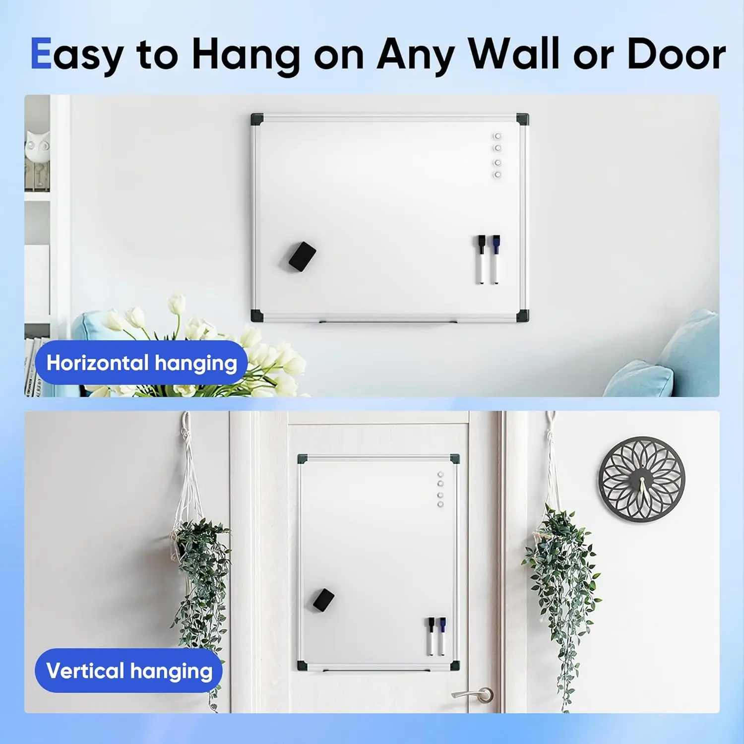 Large 48x36 Inch Magnetic Whiteboard with Silver Frame, Includes Markers, Magnets & Eraser for Office, Classroom