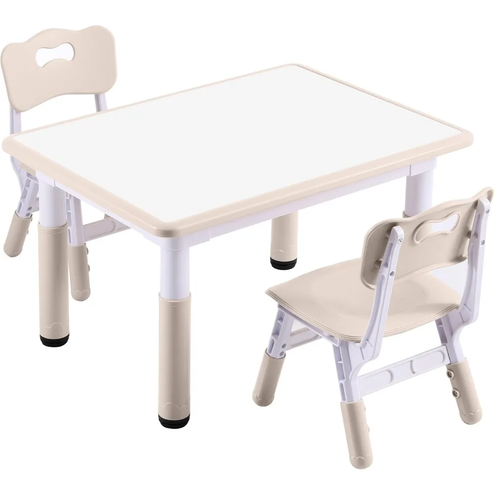 

Kids Table and 2 Chairs Set, Height-Adjustable Toddler Table and Chair Set with Graffiti Desktop, Children Activity Table