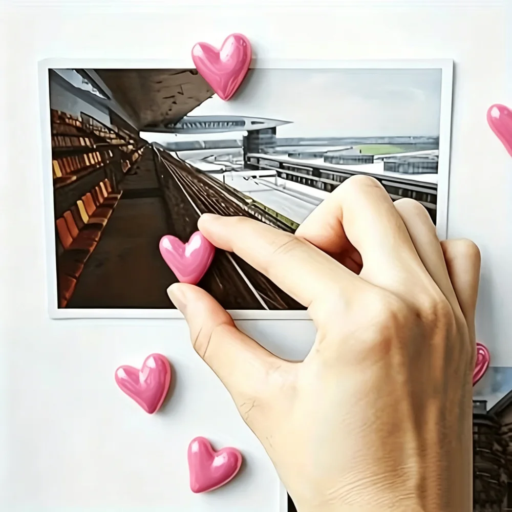 8pcs Pink Heart-Shaped Refrigerator Magnet Set for Photos, Notes, Paris Themed Decor - Valentine's Day, Mother's Day Gift