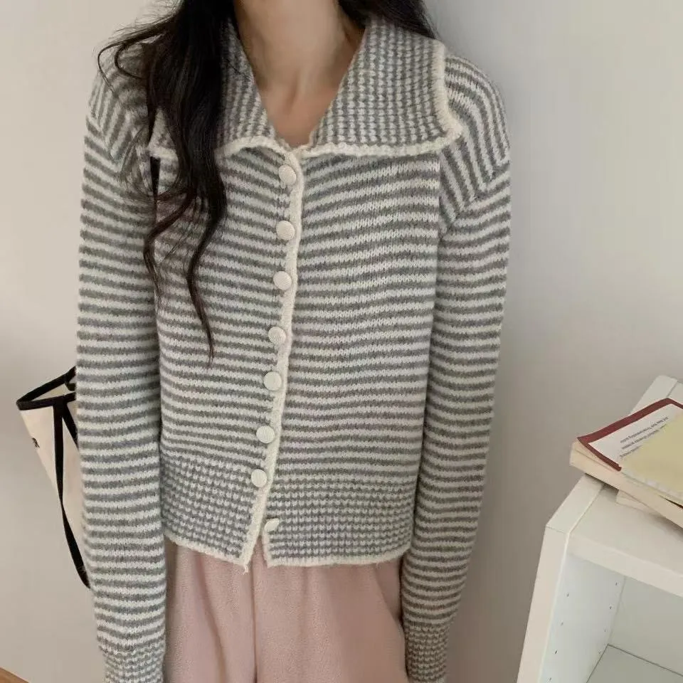 

Женский вязаный свитер Thiened Ne, мягкий уютный осенне-зимний открытый кардиган в полоску с узором для поездок на работу, модный