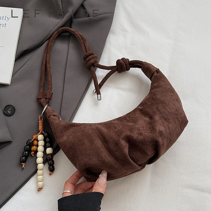

LEFTSIDE Women Small Faux Suede Crossbody Bag 2025 Winter Retro Saddle Shoulder Bag Luxury Designer Handbags and Purses