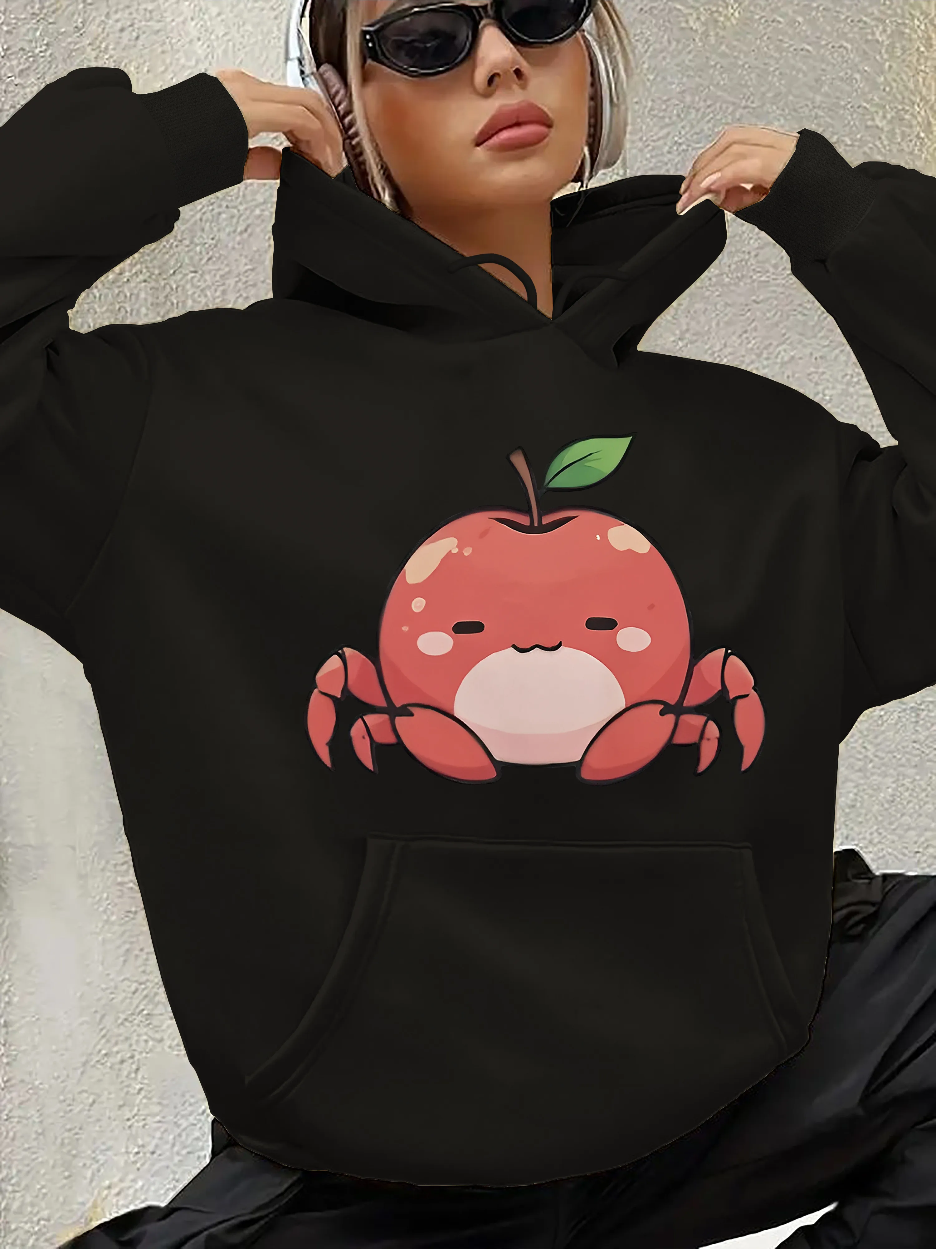 

Cute Crab Graphic Printing Autumn and Winter Pure Cotton Men's and Women's Hoodies Casual Outdoor Street Sports Training Brand