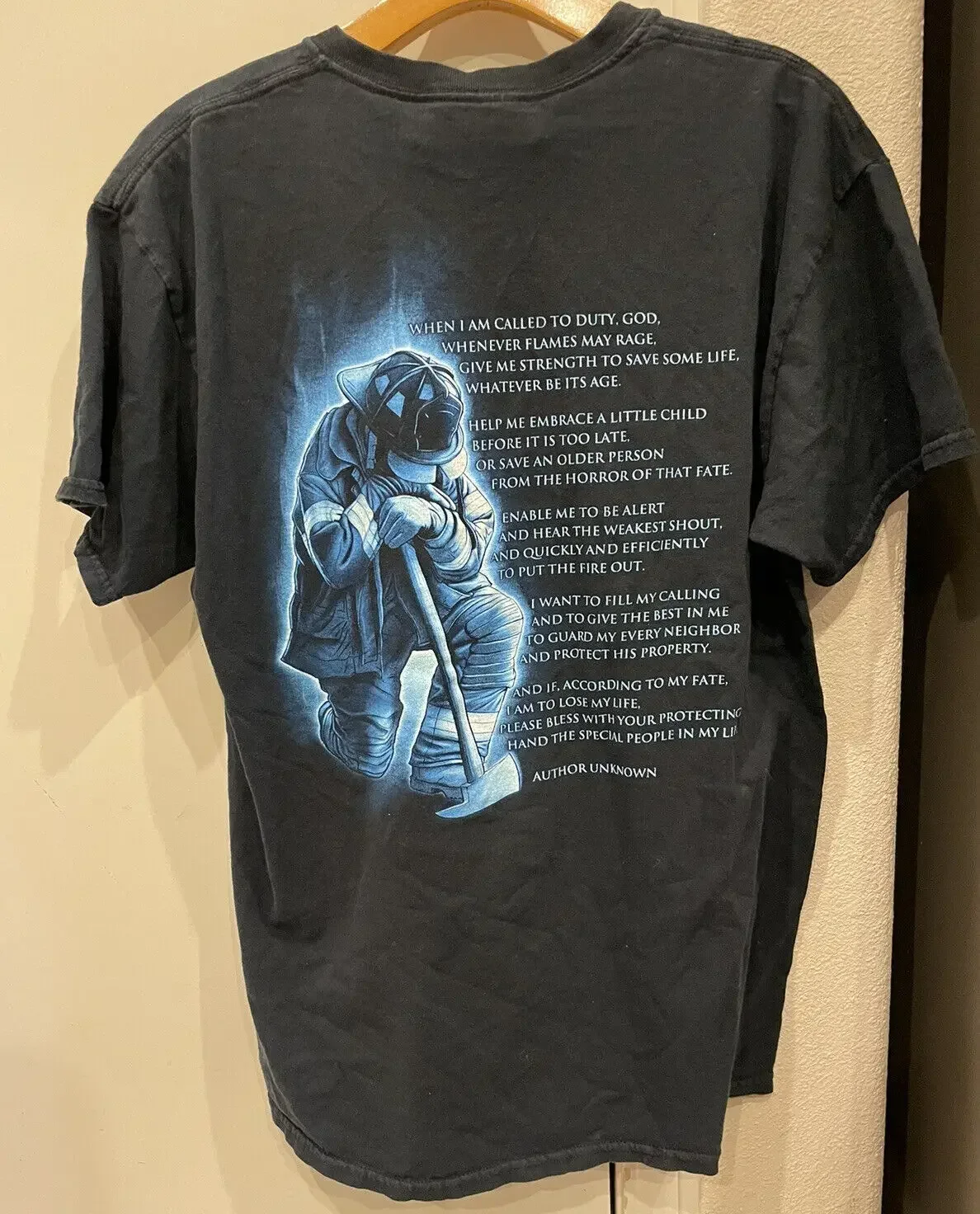 T-shirt avec poème et serment du pompier du service d'incendie, Valor Service Honor, taille L
