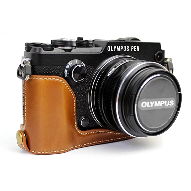 PEN-F PU Leather Half Case for Olympus PEN-F Digital PENF Camera Brown/Black/Coffee