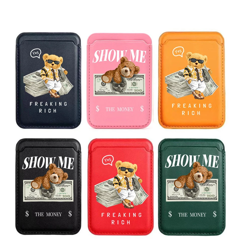 

Rich Bear Pattern Magnetic Leather Wallet For iPhone 17 16 Pro Max For Samsung Galaxy S25 S24 Ultra Card Bag Phone Accessories