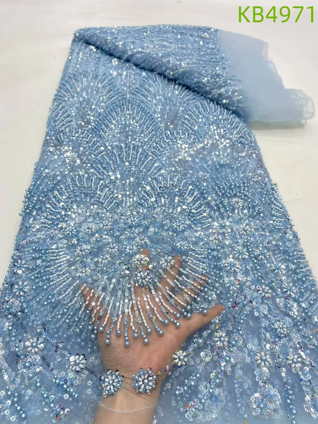Peals With Sequins Fabrics African Fabric Lace High Quality 2025 Sequence French Mesh Lace Fabrics For Wedding Dress KB4971