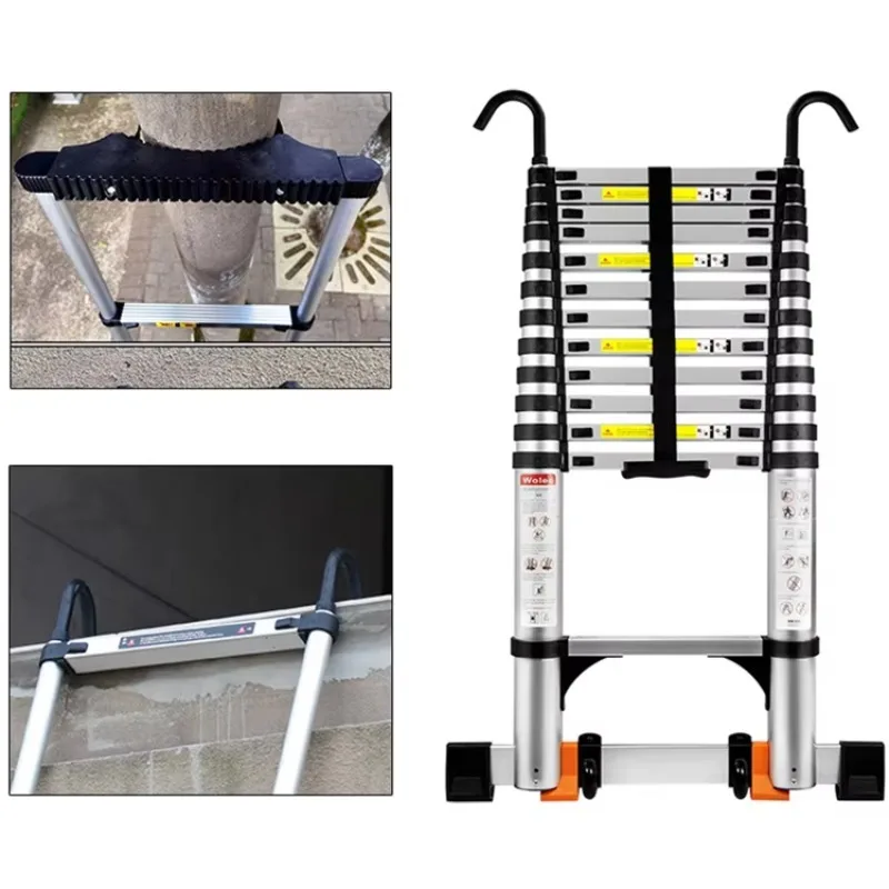 Customized Telescoping Aluminum Ladder 2-Hook Design For Home Work Loft Roof Attic RV Homeowners Association Access