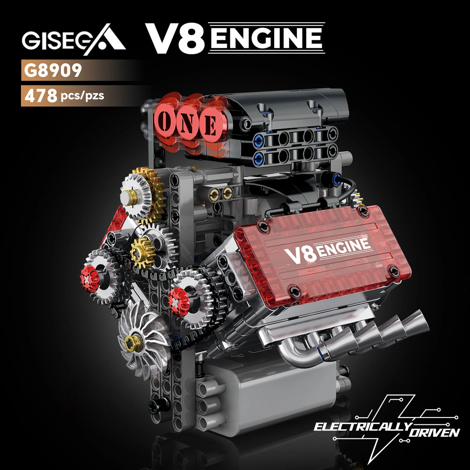 Blocs de construction de modèle de Simulation motorisé, moteur américain V8, pièces de voiture techniques, jouets créatifs, cadeau pour garçons et adultes, 478 pièces