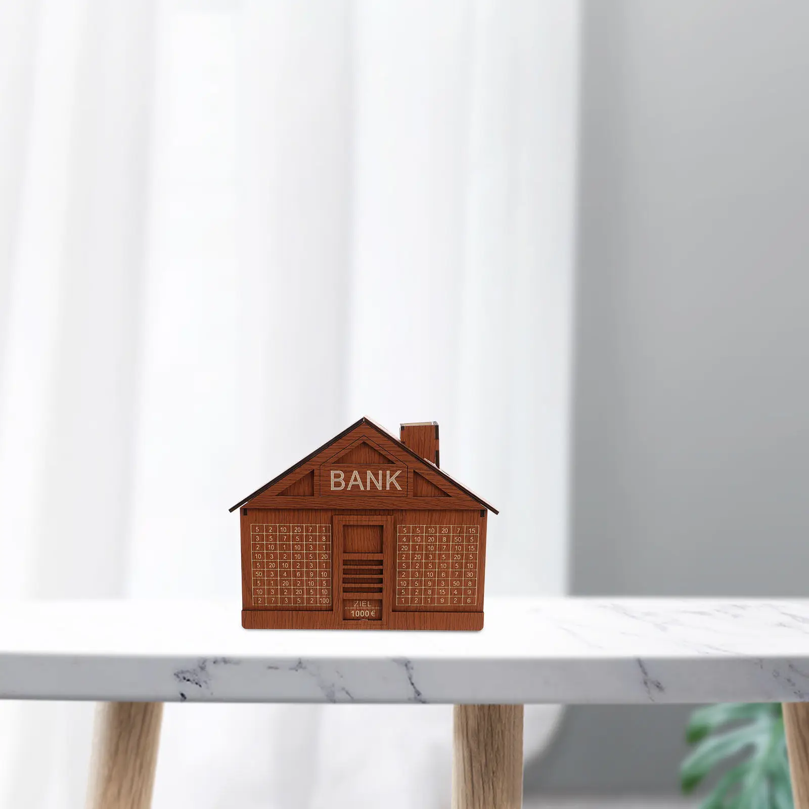 

Wooden House Shaped Saving Bank for Children Fun Money Management Tool with 1000 Dollar Target Kids Cash Storage Box Home Office