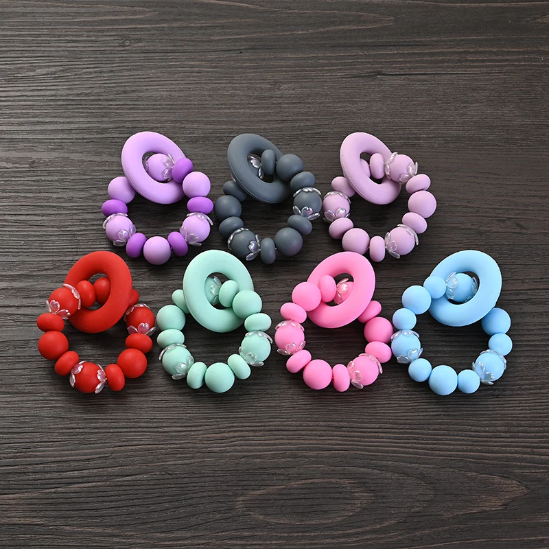 1Pcs Colorful Silicone Round Beads Baby Bracelet Rattle Toys Teether Teething Ring Pendant For Baby Nursing Chewing Toy Gift