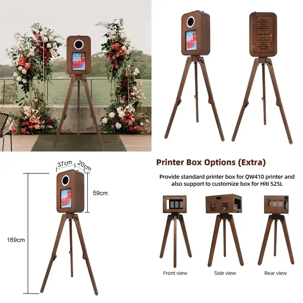 2026 DSLR Vintage Wooden iPad Photo Booth for 12.9 iPad Photobooth for Parties & Events