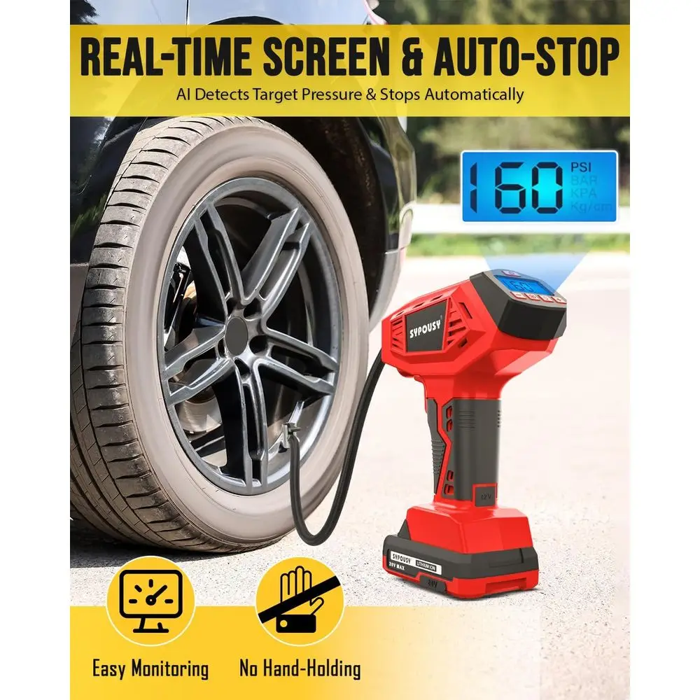 منفاخ إطارات لاسلكي محمول 160 رطل لكل بوصة مربعة مع بطارية 20 فولت، مضخة هواء رقمية سريعة للسيارات والدراجات النارية والدراجات الإلكترونية والمزيد #6