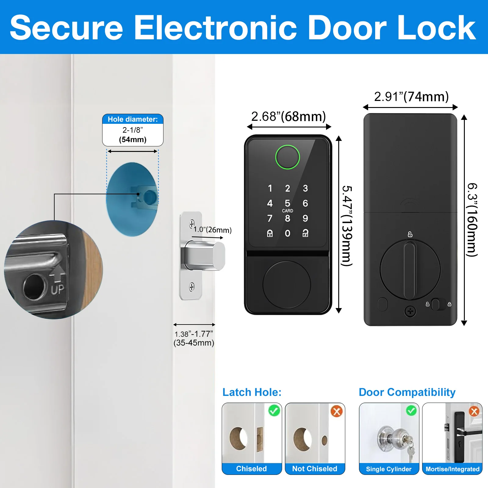 Keyless Entry Deadbolt Door Lock Smart Locks for Front Door,Auto Lock w/ APP Control & Fingerprint & Keypad Code & Card & Keys