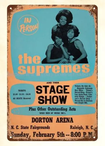 The Supremes 1967 Raleigh, North Carolina Concert Poster metal tin sign decor sign