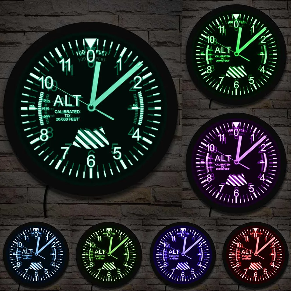 Altimeter Neon Sign LED Wall Clock Altitude Meter Tracking Pilot Air Plane Altitude Measurement Modern Wall Clock Watch Gag Gift