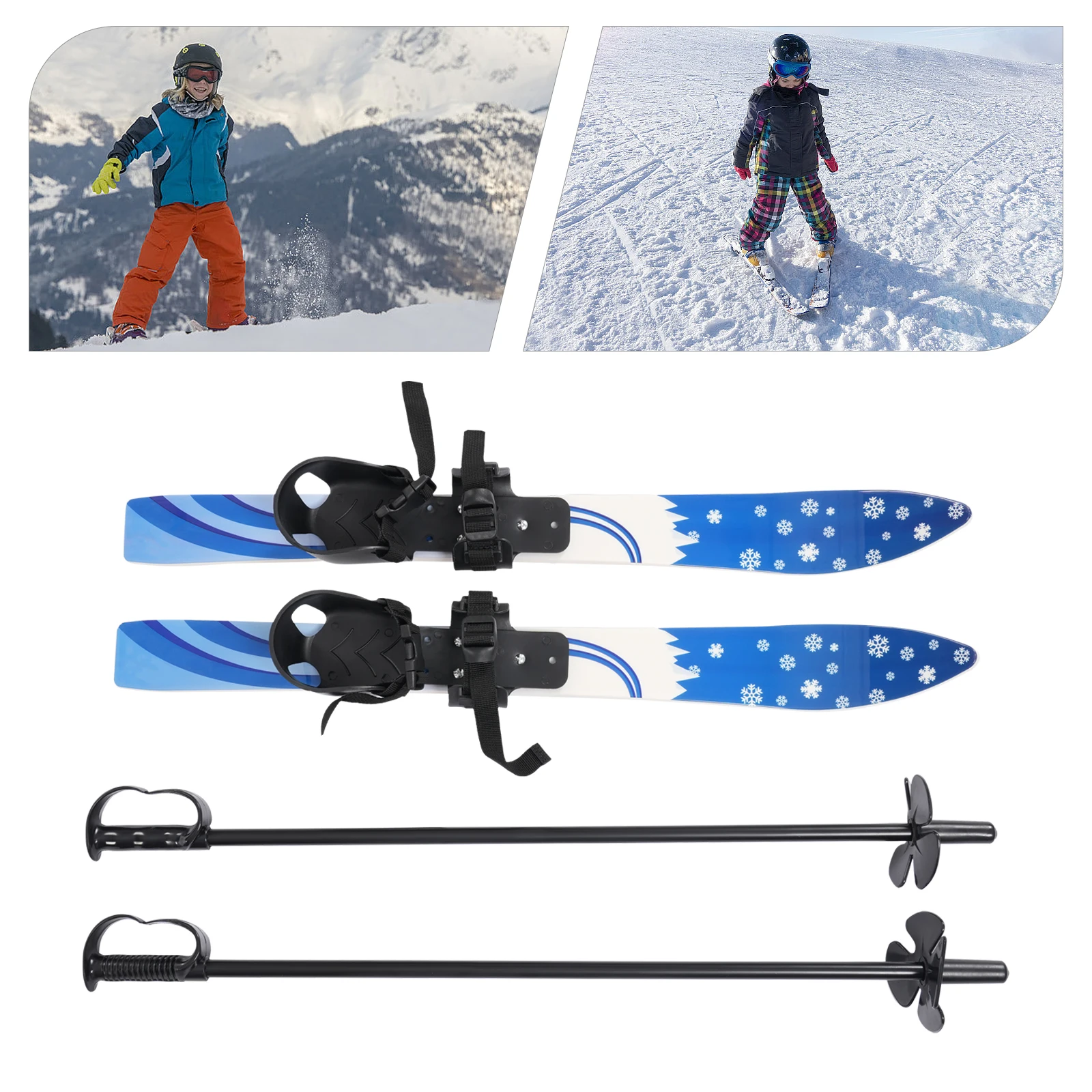 

26.77in Kids Beginner Ski Set Blue ABS PE Steel Bidirectional Binding with Poles for 2-8 Years Old Outdoor Skiing