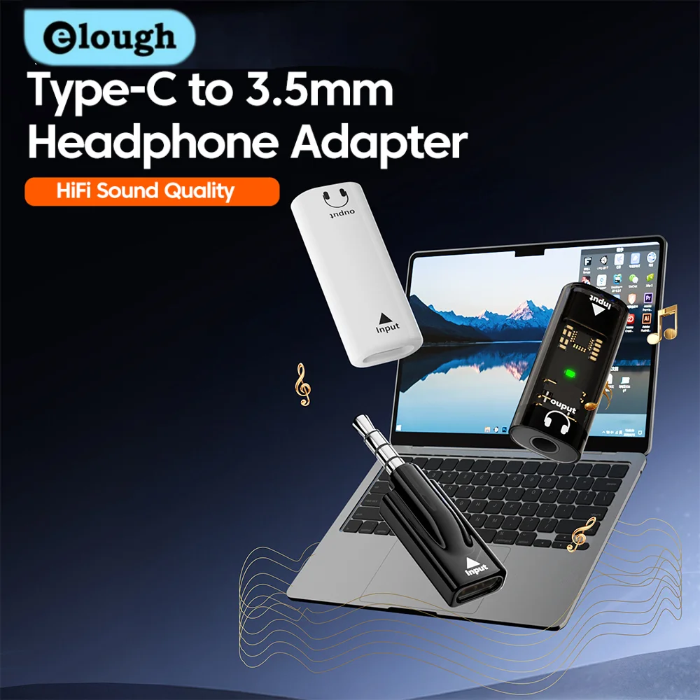 

Аудиоконвертер Elough Type-C (женский) на 3.5 мм (мужской) для наушников, аудиоконвертер для телефона и компьютера (женский-женский), для планшетов и наушников