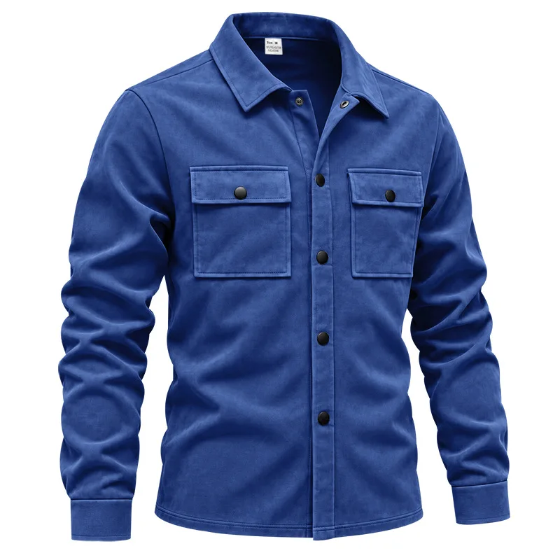 Herren-Wildlederhemdjacke, Air-Layer-Strickjacke mit Revers und Doppeltaschen, Langarmjacke – Detail 4