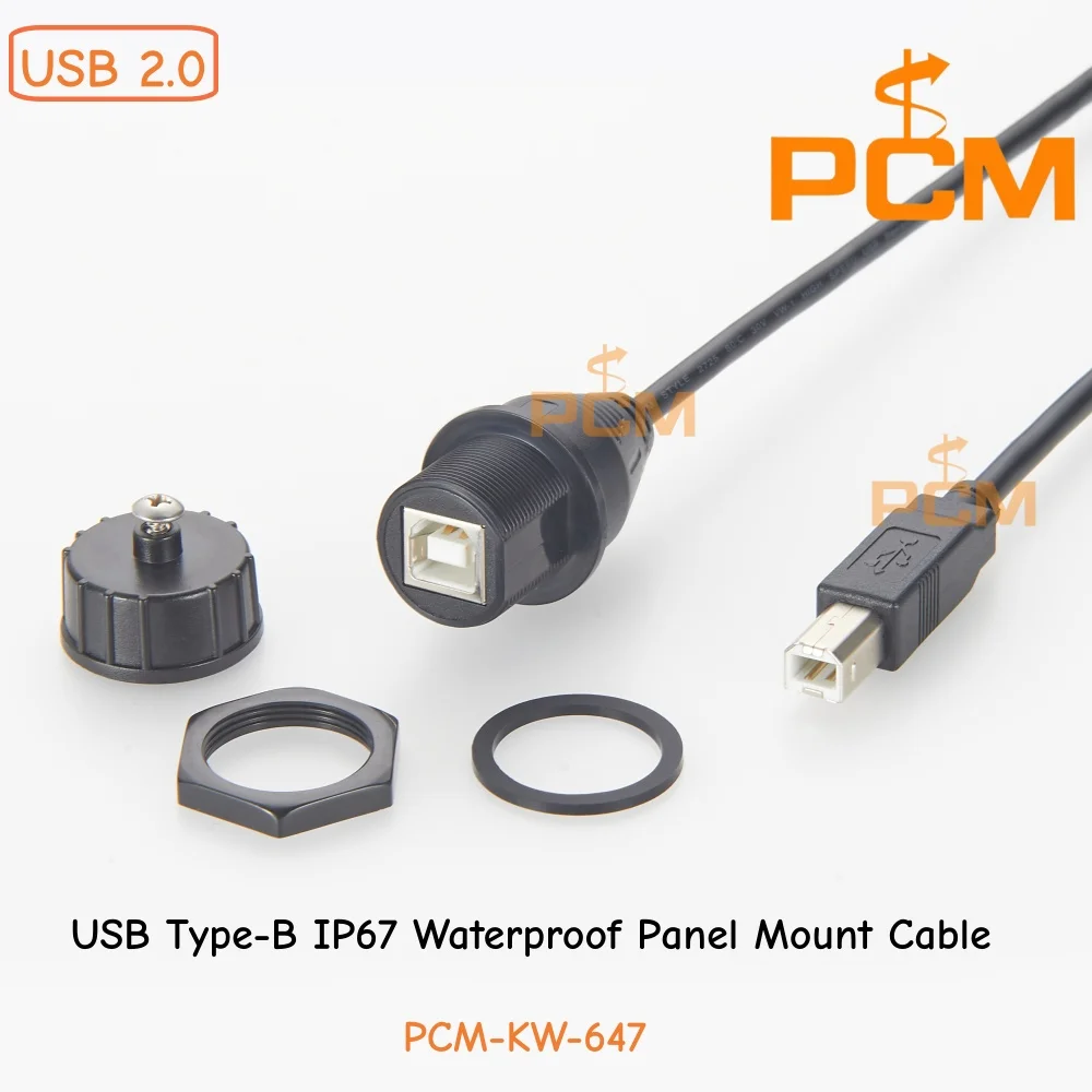 IP67 Waterproof USB 2.0 Type-B Panel Mount Cable Industrial USB-B Extension for Automation Equipment and Control Systems