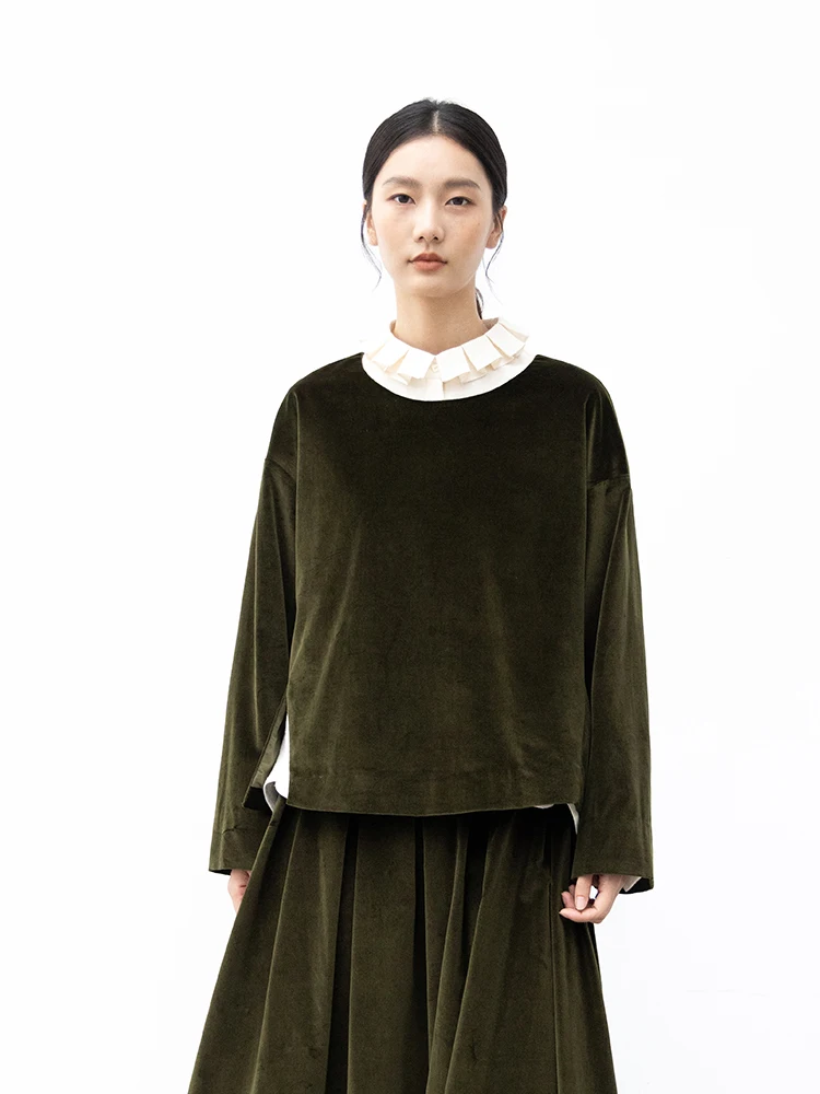 

New Le Collection 00% Cotton Plain Velvet Military een Autumn Overhead Simple Top Comfortable Wake up Hoodie Long Sve...