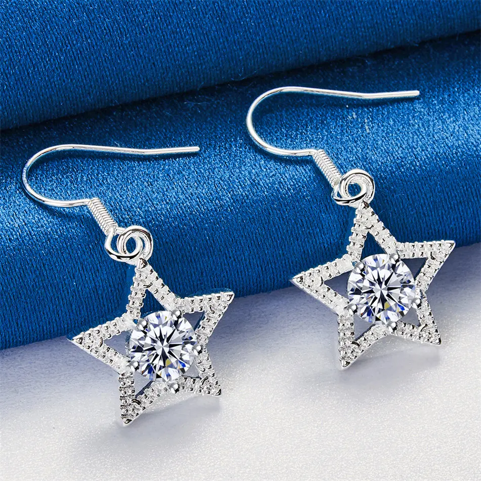 

1 pair of 925 sterling silver exquisite star zircon pendant earrings for women's wedding jewelry fashion accessories