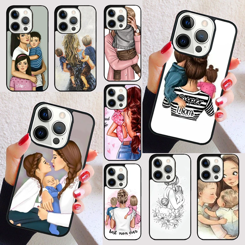 Beautiful Mother Daughter Son cover For iPhone 15 16 13 12 11 14 Pro Max Mini Max SE 2020 7 8 6S Plus Phone Case