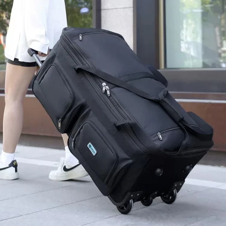 large-capacity-check-in-bag-luggage-travel-bag-with-pull-rod-for-outing-work-quilted-carry-on-bag-oxford-cloth-pure-color