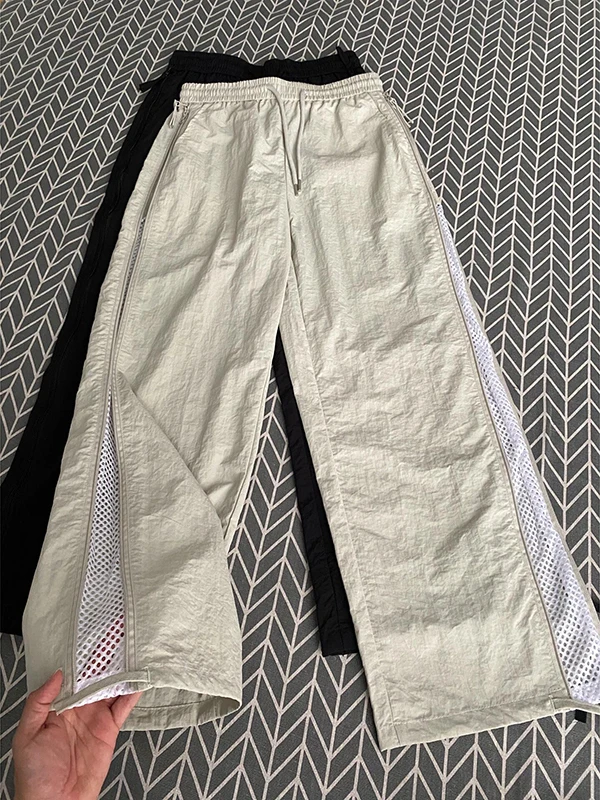 

Quick Dry Ice Silk Men's Summer Thin Straight Leg Pants Breathable Mesh Side Zipper Outdoor Sports Climbing Casual Pants