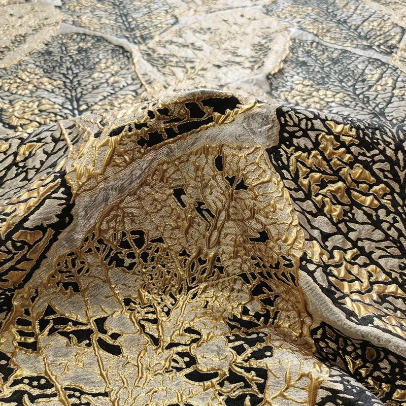 Gold Silk Jacquard Fabric Vintage Luxury Trench Coat Show Dress Fashion Catwalk Brocade Cloth by the Yard