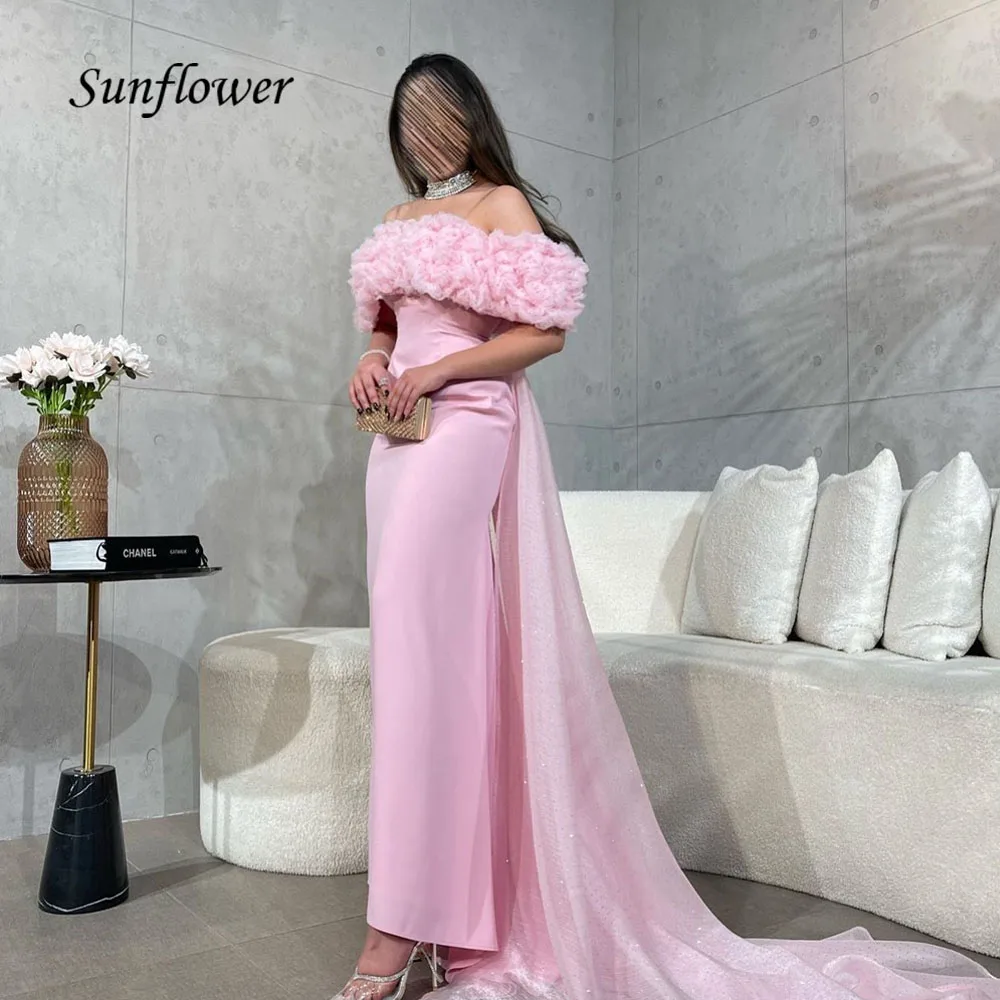 

Sunflower Pink Off the Shoulder Mermaid Evening Dresses Saudi Arabia 2023 Slim Floor-Length Sweep Train Party Gowns Prom Dress