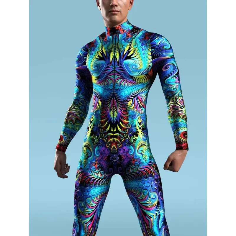 남녀공용 사이버 펑크 점프 수트, 멋진 컬러 드로잉 코스프레 바디 수트, 스팀펑크 코스튬, 할로윈 파티 쇼, 젠타이 세트