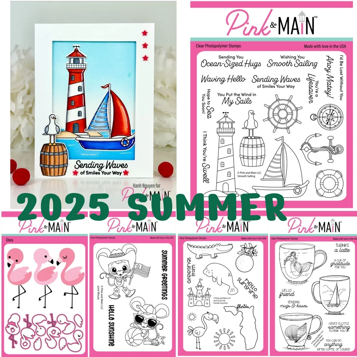 

2025 Summer Flamingos Sailing Mouse Metal Cutting Die Clear Stamps DIY Making Gift Card Scrapbook Craft Template Decoration