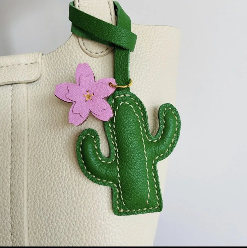 

Кожаный брелок с кактусом, подвеска для мобильного телефона, сумка, брелок с кактусом из козьей кожи