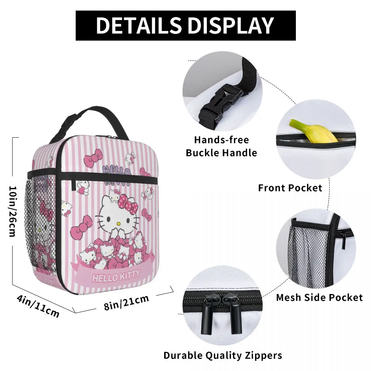 Pink Hello Kitty Cats Cartoon Insulated Lunch Bags Storage Food Box Portable Thermal Cooler Lunch Boxes For Work