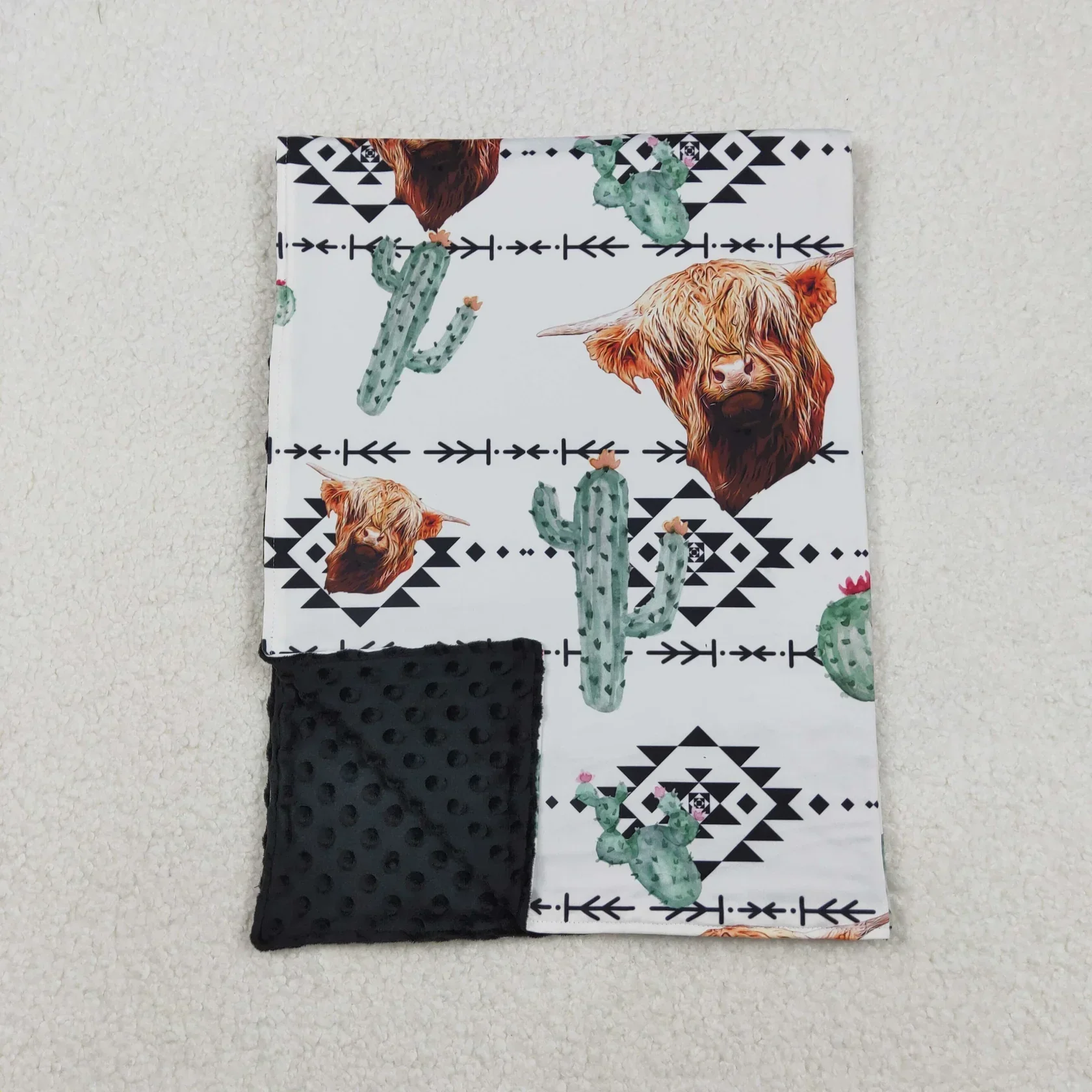 

Wholesale Toddler Flannel Boutique Western Cow Cactus Print Black Blanket Baby Boy Children Thin Quilt Kids Boys Bedding Fleece