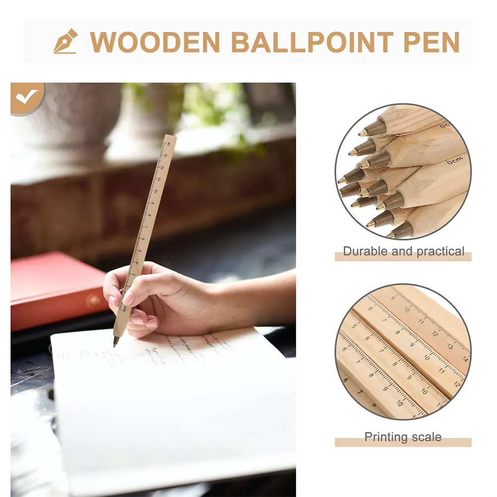 

8pcs Wooden Ballpoint Pen With Ruler Rustic Tree Design Office School Stationery Supplies Signature Pens For Employees Students