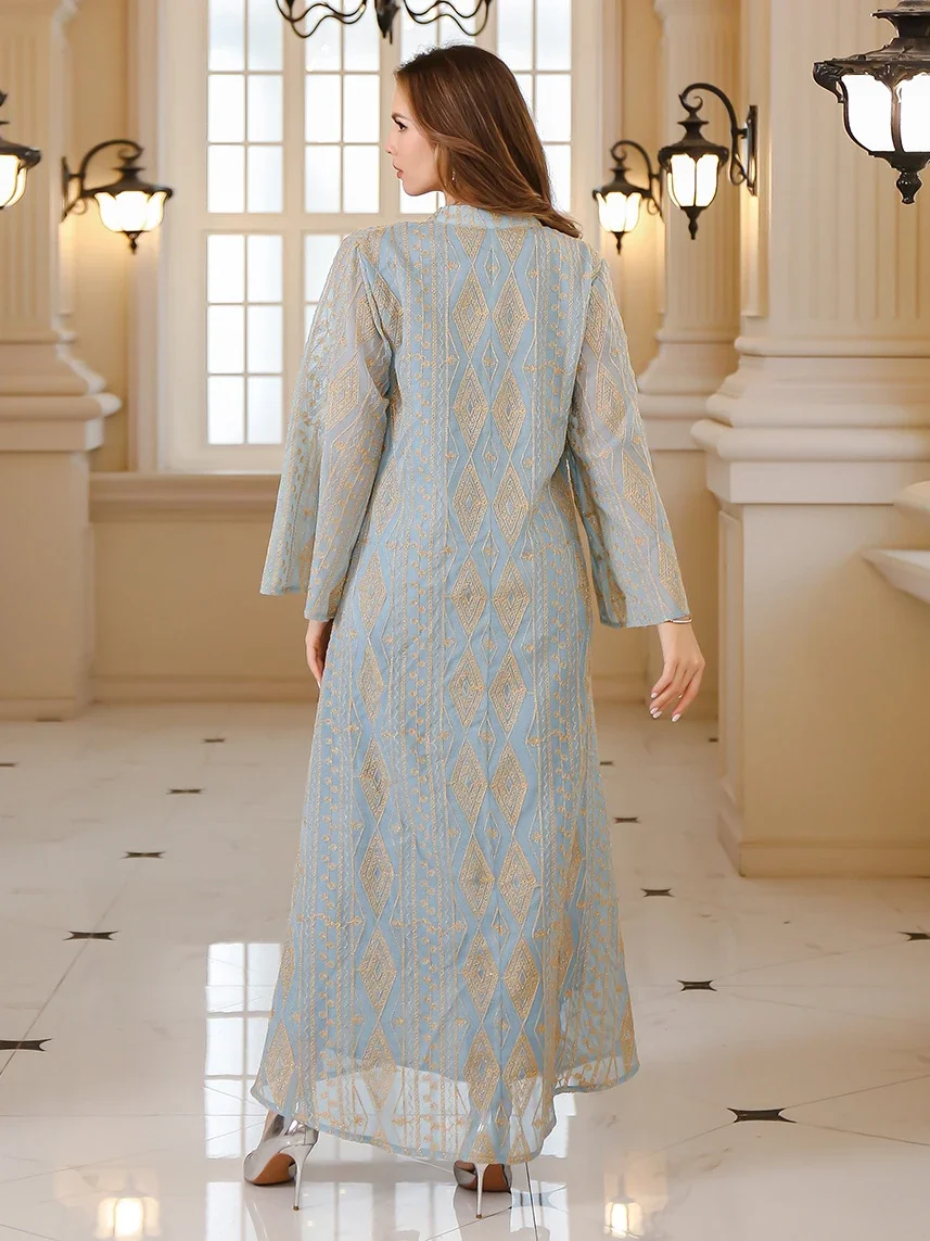 Eid Long Robe Muslim Women Party Sequins Jalabiya Dresses Embroidery Ramadan Abayas Kaftan Islam Vestidos Arab Morocco Dubai