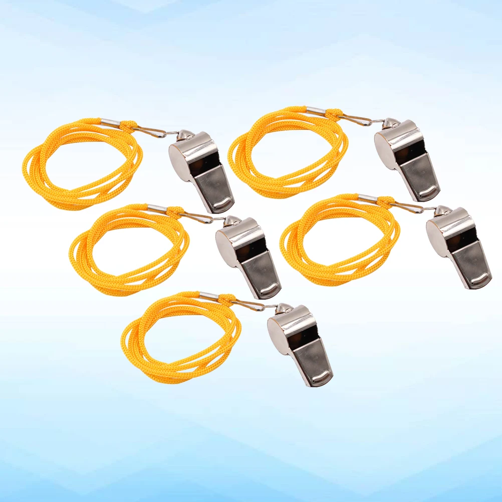 

5 Pcs Whistle Key Football Referee Camping Sports Metal Loud Emergency Survival Stainless Steel